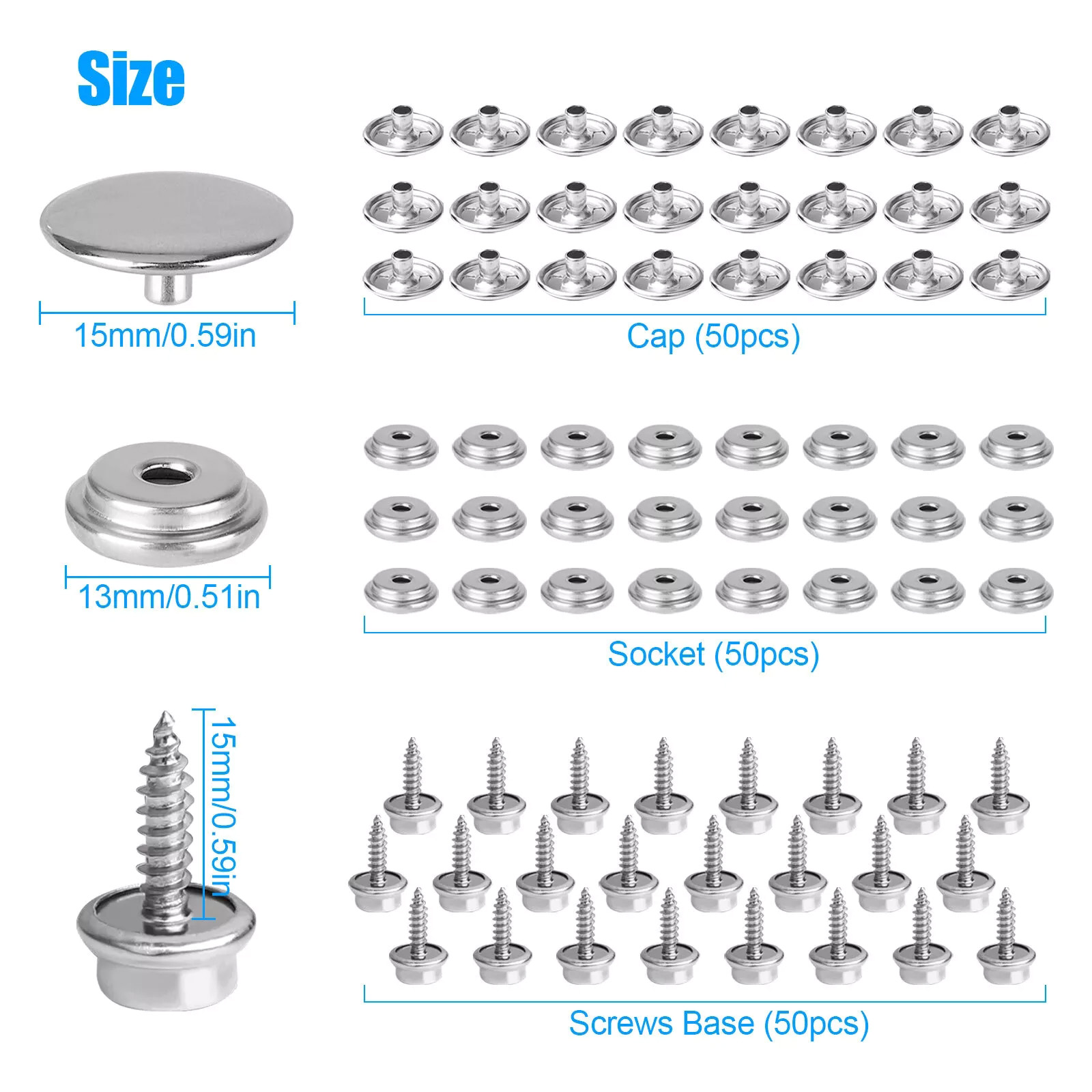 50 Set Stainless Steel Boat Ma - đánh giá và giá Snap Fastener Set